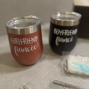 Engaged Couple's Insulated Wine Tumblers - Red and Black